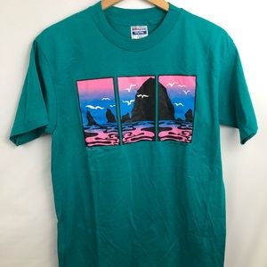 Beach Vacation T-shirt pink aqua LARGE men